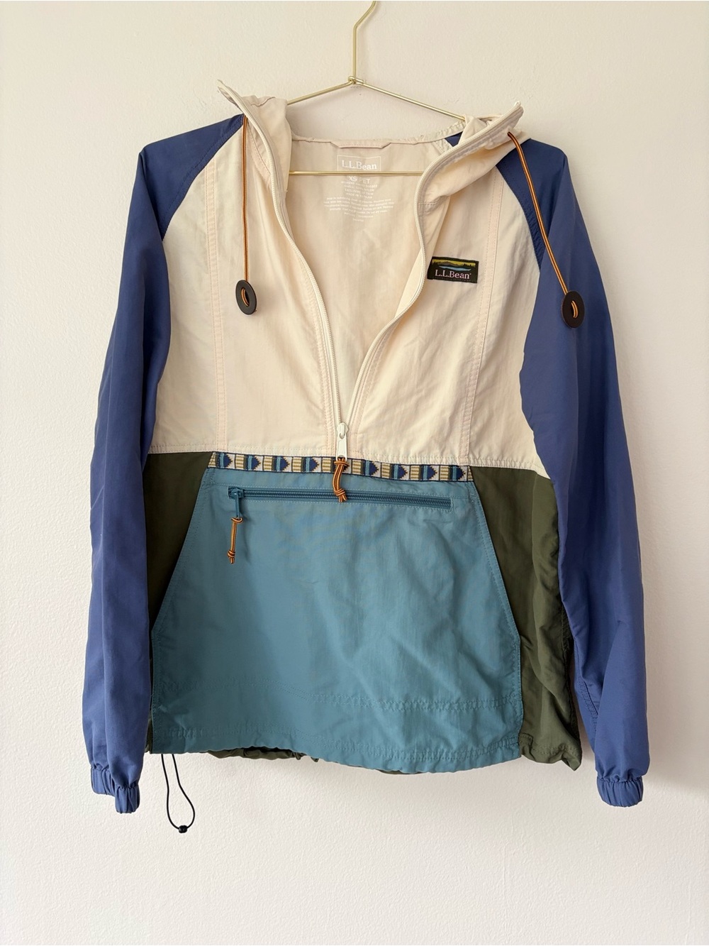 L.L.Bean Colorblock Hooded Anorak Windbreaker Jacket XS Petite